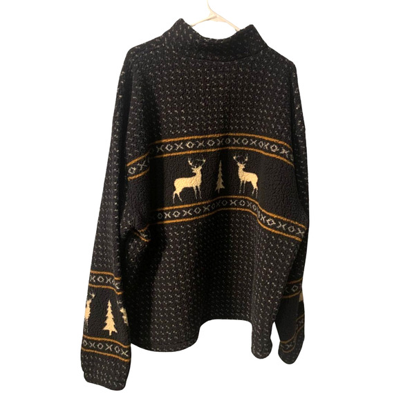 Old Navy Men's Holiday Reindeer Oversized Sherpa Sweatshirt Size XXL Blue Tree - Picture 2 of 7